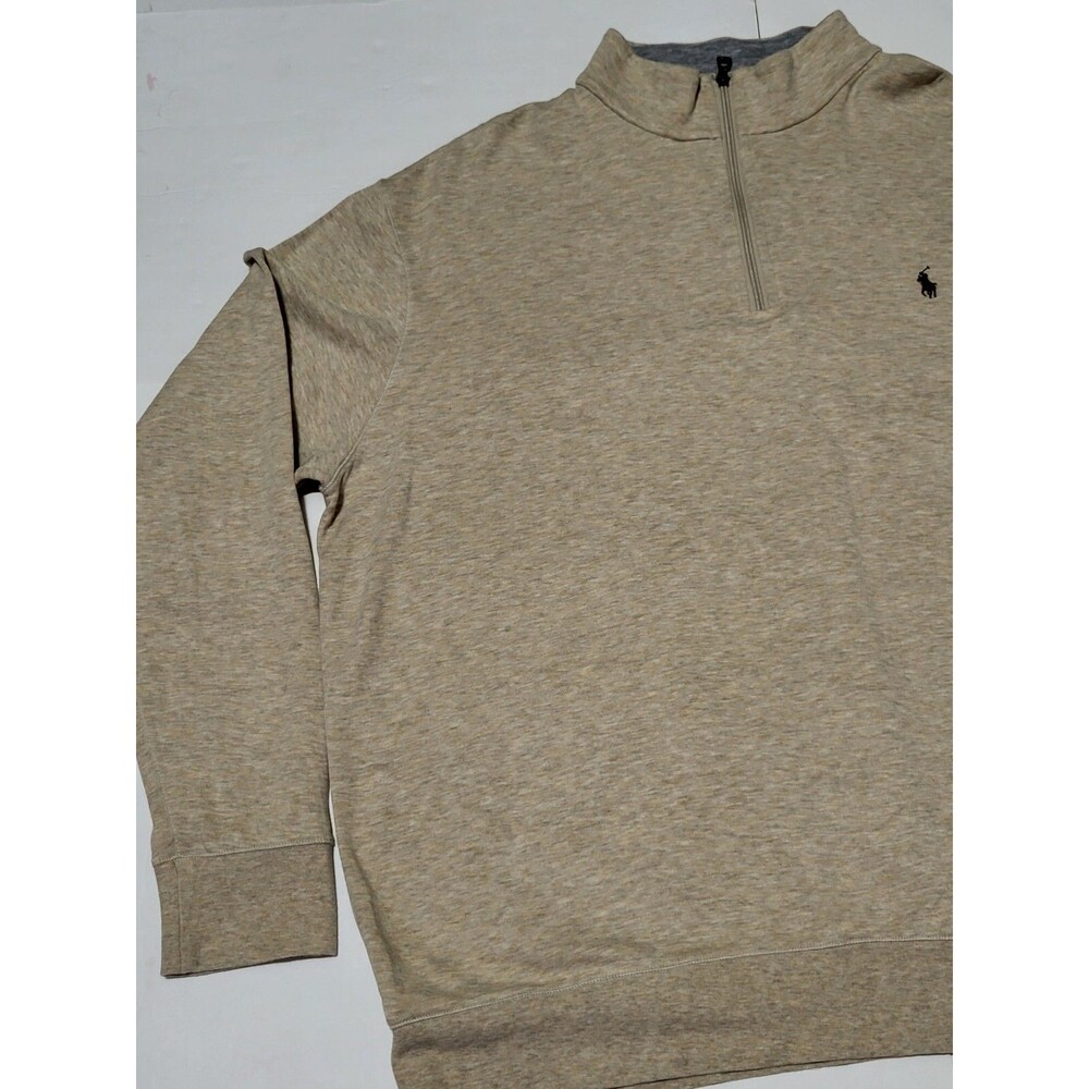 (#C) Polo Ralph Lauren 1/4 Zip Sweater Men's 1XB Tan Cotton LIGHTWEIGHT